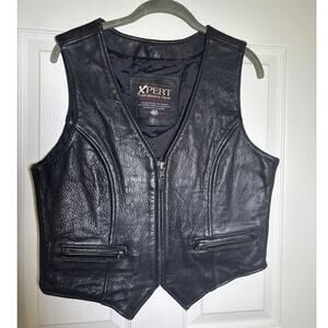 XPERT Performance Gear Genuine Leather Black Motorcycle Vest Womens Large/Medium